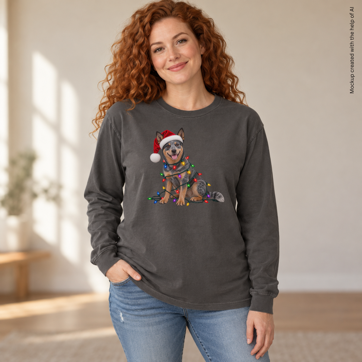 Australian Cattle Dog Christmas Comfort Colors Long Sleeve Shirt, Blue Heeler Holiday Gift