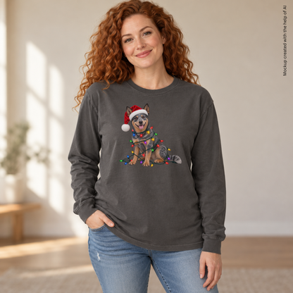 Australian Cattle Dog Christmas Comfort Colors Long Sleeve Shirt, Blue Heeler Holiday Gift