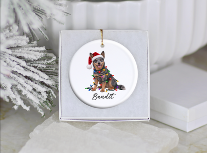 Australian Cattle Dog Personalized Christmas Ornament, Blue Heeler Ceramic Keepsake, Custom Dog Name Gift