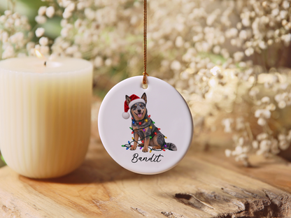 Australian Cattle Dog Personalized Christmas Ornament, Blue Heeler Ceramic Keepsake, Custom Dog Name Gift