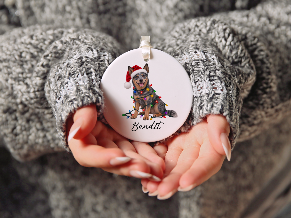 Australian Cattle Dog Personalized Christmas Ornament, Blue Heeler Ceramic Keepsake, Custom Dog Name Gift