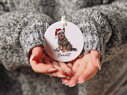 Australian Cattle Dog Personalized Christmas Ornament, Blue Heeler Ceramic Keepsake, Custom Dog Name Gift