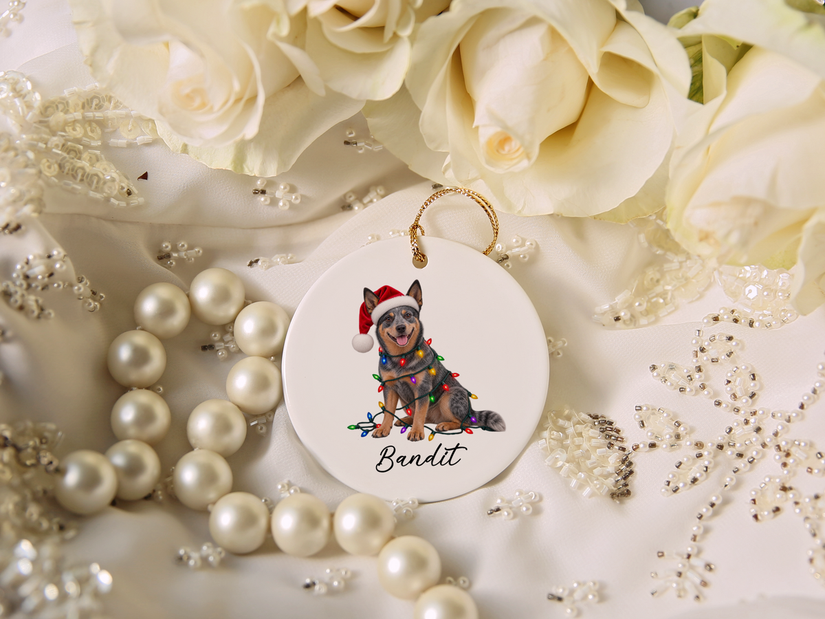 Australian Cattle Dog Personalized Christmas Ornament, Blue Heeler Ceramic Keepsake, Custom Dog Name Gift