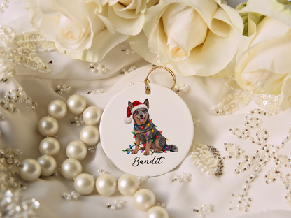 Australian Cattle Dog Personalized Christmas Ornament, Blue Heeler Ceramic Keepsake, Custom Dog Name Gift