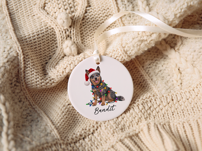 Australian Cattle Dog Personalized Christmas Ornament, Blue Heeler Ceramic Keepsake, Custom Dog Name Gift