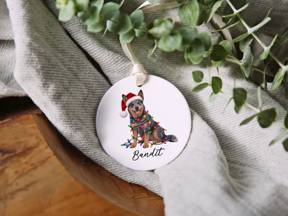 Australian Cattle Dog Personalized Christmas Ornament, Blue Heeler Ceramic Keepsake, Custom Dog Name Gift