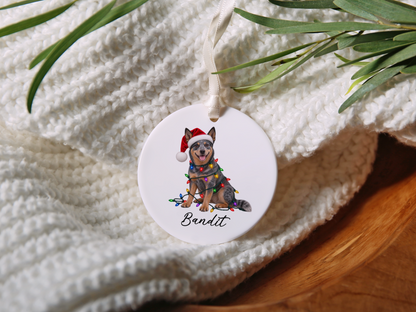 Australian Cattle Dog Personalized Christmas Ornament, Blue Heeler Ceramic Keepsake, Custom Dog Name Gift