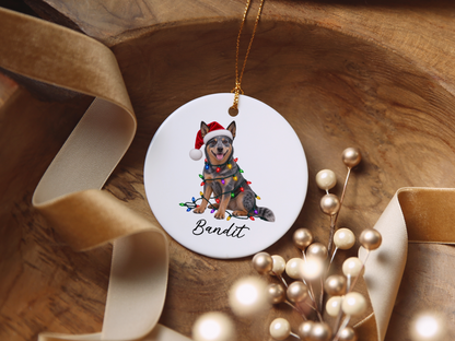 Australian Cattle Dog Personalized Christmas Ornament, Blue Heeler Ceramic Keepsake, Custom Dog Name Gift