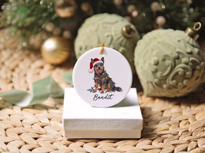 Australian Cattle Dog Personalized Christmas Ornament, Blue Heeler Ceramic Keepsake, Custom Dog Name Gift