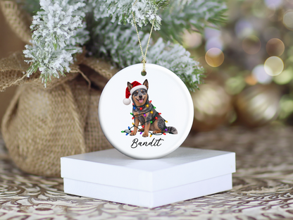 Australian Cattle Dog Personalized Christmas Ornament, Blue Heeler Ceramic Keepsake, Custom Dog Name Gift