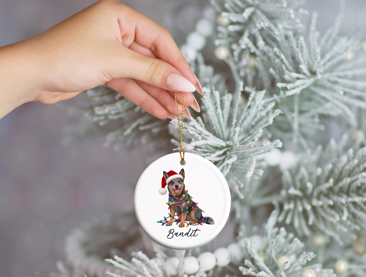 Australian Cattle Dog Personalized Christmas Ornament, Blue Heeler Ceramic Keepsake, Custom Dog Name Gift