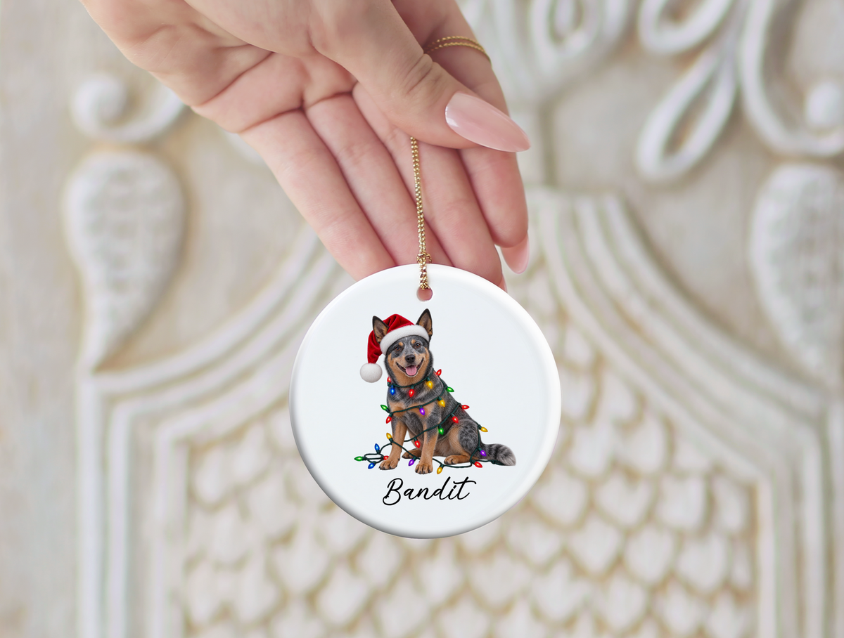 Australian Cattle Dog Personalized Christmas Ornament, Blue Heeler Ceramic Keepsake, Custom Dog Name Gift