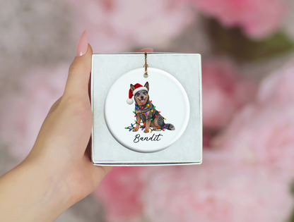 Australian Cattle Dog Personalized Christmas Ornament, Blue Heeler Ceramic Keepsake, Custom Dog Name Gift