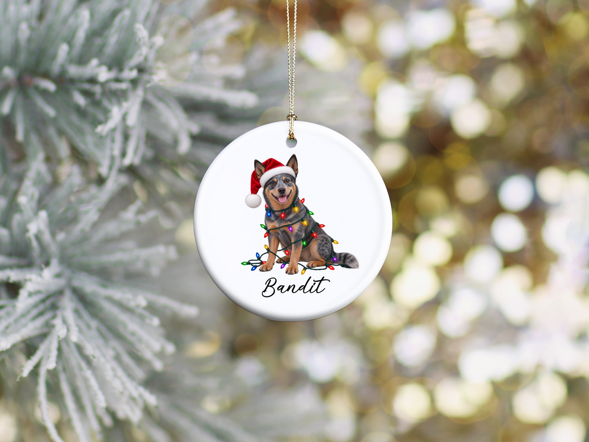 Australian Cattle Dog Personalized Christmas Ornament, Blue Heeler Ceramic Keepsake, Custom Dog Name Gift
