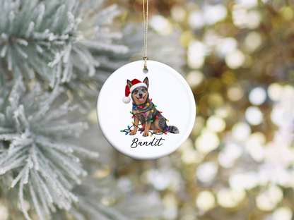 Australian Cattle Dog Personalized Christmas Ornament, Blue Heeler Ceramic Keepsake, Custom Dog Name Gift