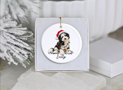 Sheepadoodle Personalized Christmas Ornament, Custom Dog Name Ceramic Keepsake, Sheepadoodle Lover Gift