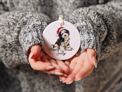 Sheepadoodle Personalized Christmas Ornament, Custom Dog Name Ceramic Keepsake, Sheepadoodle Lover Gift