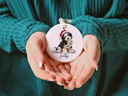 Sheepadoodle Personalized Christmas Ornament, Custom Dog Name Ceramic Keepsake, Sheepadoodle Lover Gift