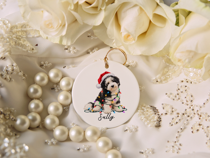 Sheepadoodle Personalized Christmas Ornament, Custom Dog Name Ceramic Keepsake, Sheepadoodle Lover Gift