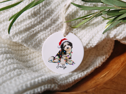 Sheepadoodle Personalized Christmas Ornament, Custom Dog Name Ceramic Keepsake, Sheepadoodle Lover Gift
