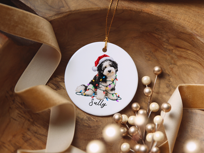Sheepadoodle Personalized Christmas Ornament, Custom Dog Name Ceramic Keepsake, Sheepadoodle Lover Gift