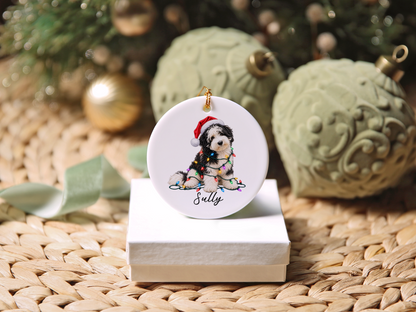 Sheepadoodle Personalized Christmas Ornament, Custom Dog Name Ceramic Keepsake, Sheepadoodle Lover Gift