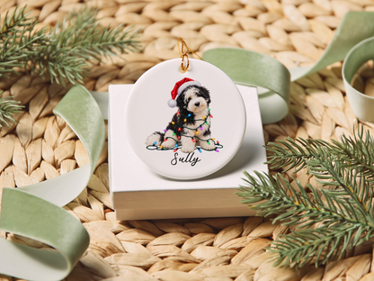 Sheepadoodle Personalized Christmas Ornament, Custom Dog Name Ceramic Keepsake, Sheepadoodle Lover Gift