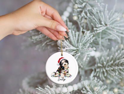 Sheepadoodle Personalized Christmas Ornament, Custom Dog Name Ceramic Keepsake, Sheepadoodle Lover Gift