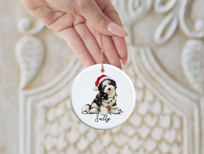 Sheepadoodle Personalized Christmas Ornament, Custom Dog Name Ceramic Keepsake, Sheepadoodle Lover Gift