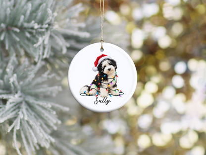 Sheepadoodle Personalized Christmas Ornament, Custom Dog Name Ceramic Keepsake, Sheepadoodle Lover Gift