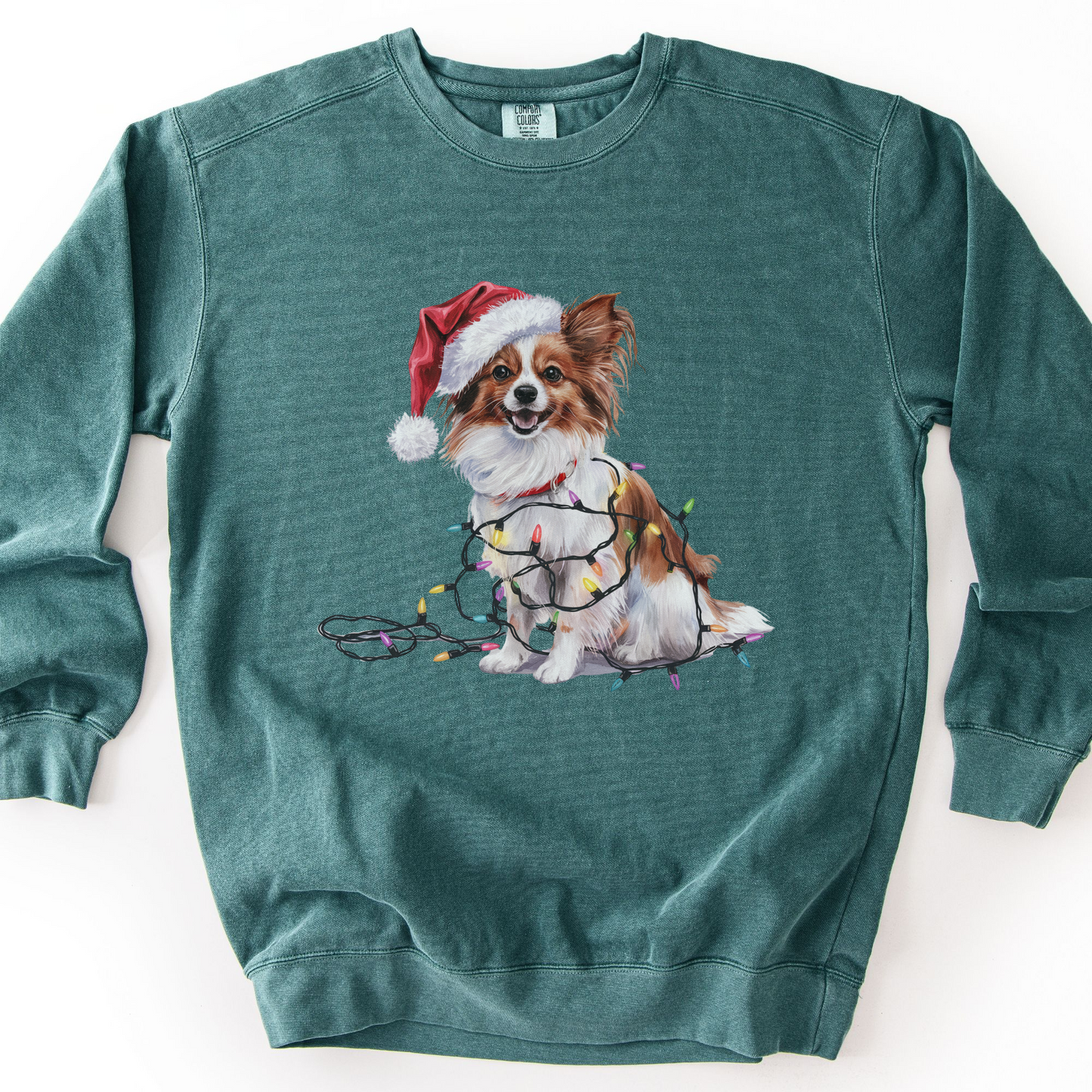 Papillon Christmas Lights Dog Sweatshirt, Festive Holiday Dog Lover Gift