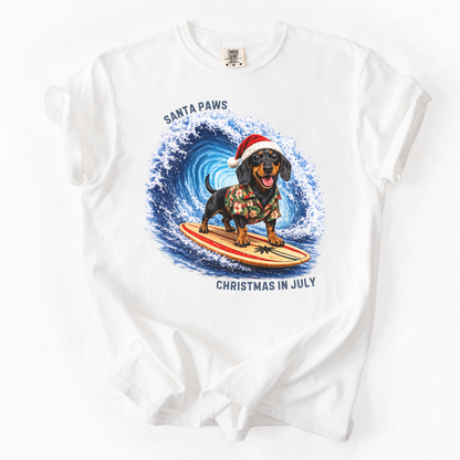 Christmas in July Gift for Dachshund Lovers, Santa Paws Beach Shirt