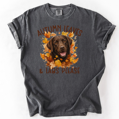 Chocolate Lab Mom Fall Shirt, Autumn Leaves & Labs Please