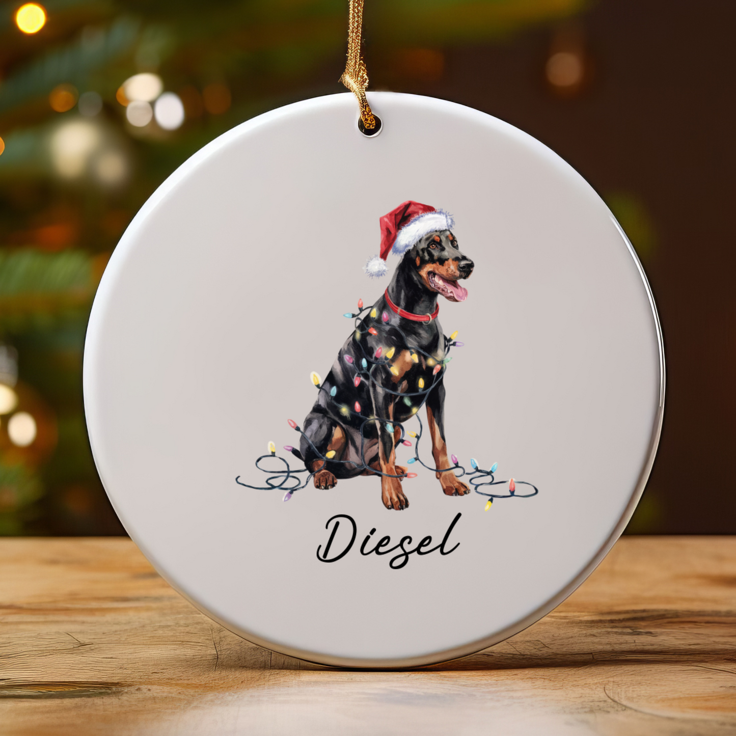 Personalized Doberman Pinscher Christmas Ornament, Custom Pet Ceramic Keepsake
