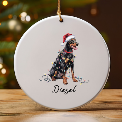 Personalized Doberman Pinscher Christmas Ornament, Custom Pet Ceramic Keepsake