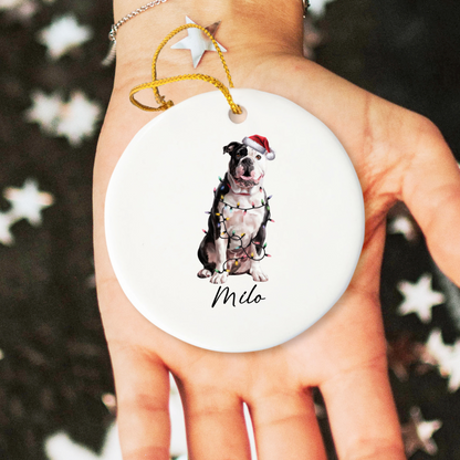 Personalized American Bulldog Christmas Ornament, Dog Name Holiday Decor