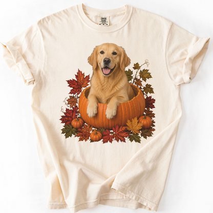 Golden Retriever Pumpkin Shirt Fall Dog Lover Autumn Comfort Colors Graphic Tee Gift Apparel