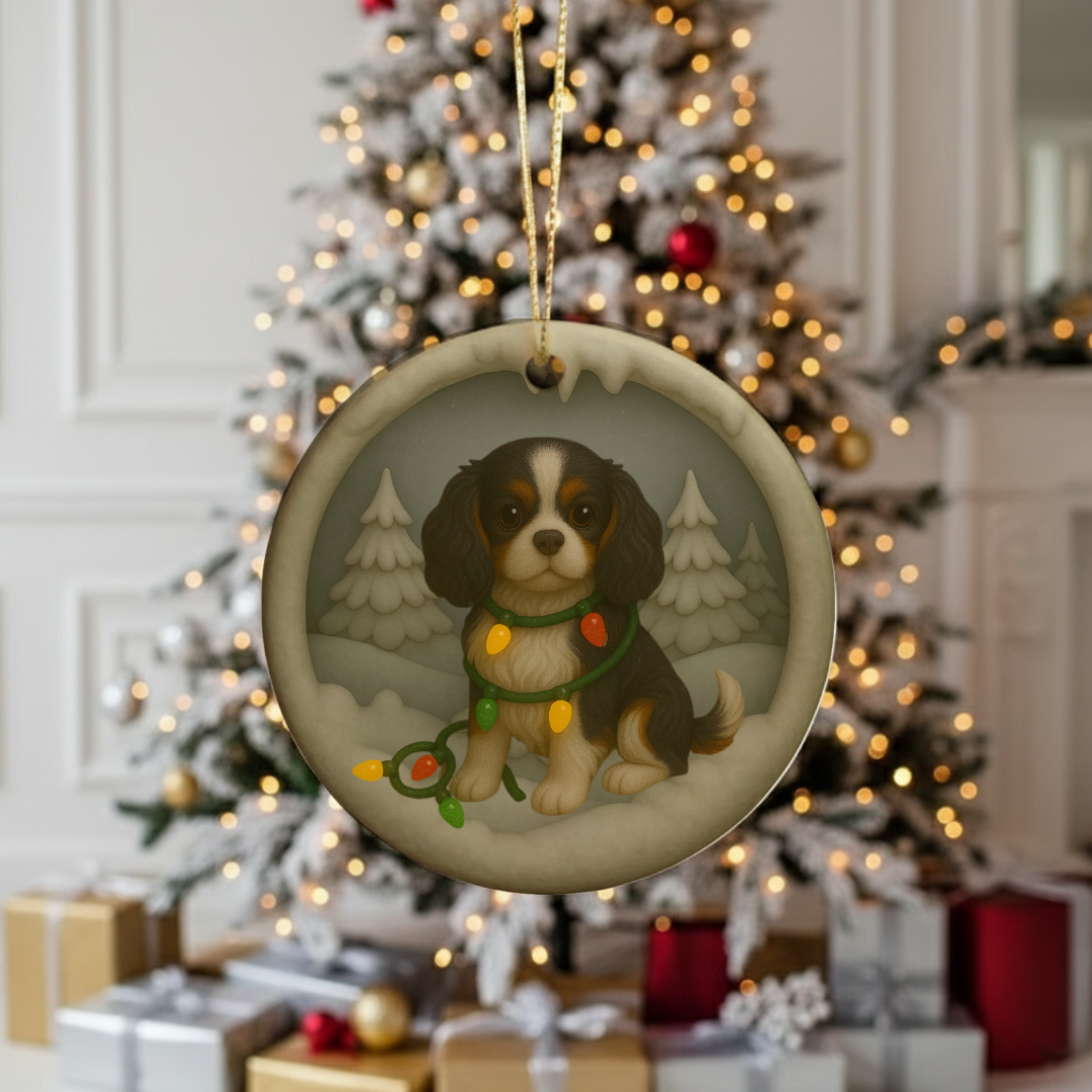 Personalized Tri-Color Cavalier King Charles Spaniel Christmas 3D Clay-Style Dog Keepsake