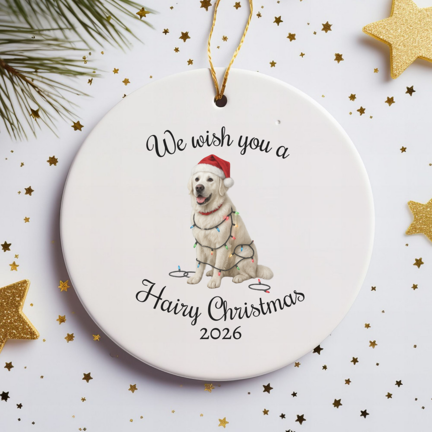 English Cream Golden Retriever We Wish You a Hairy Christmas Ornament