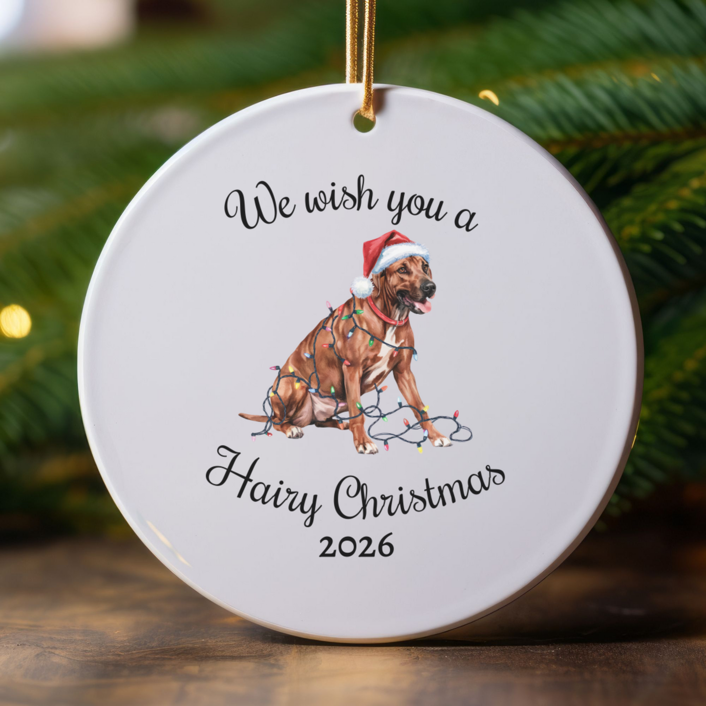 Christmas Rhodesian Ridgeback Ornament, Christmas Lights Dog Keepsake