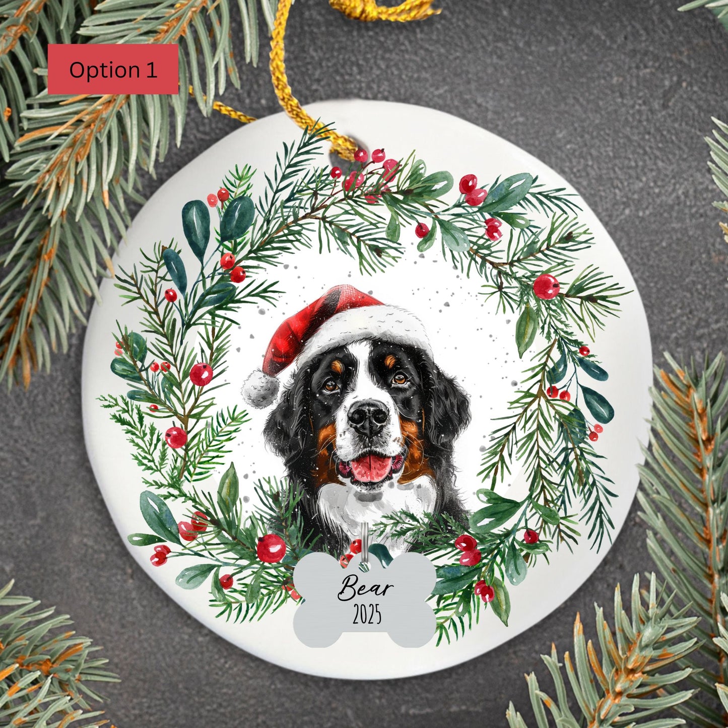 Personalized Bernese Mountain Dog Christmas Ornament
