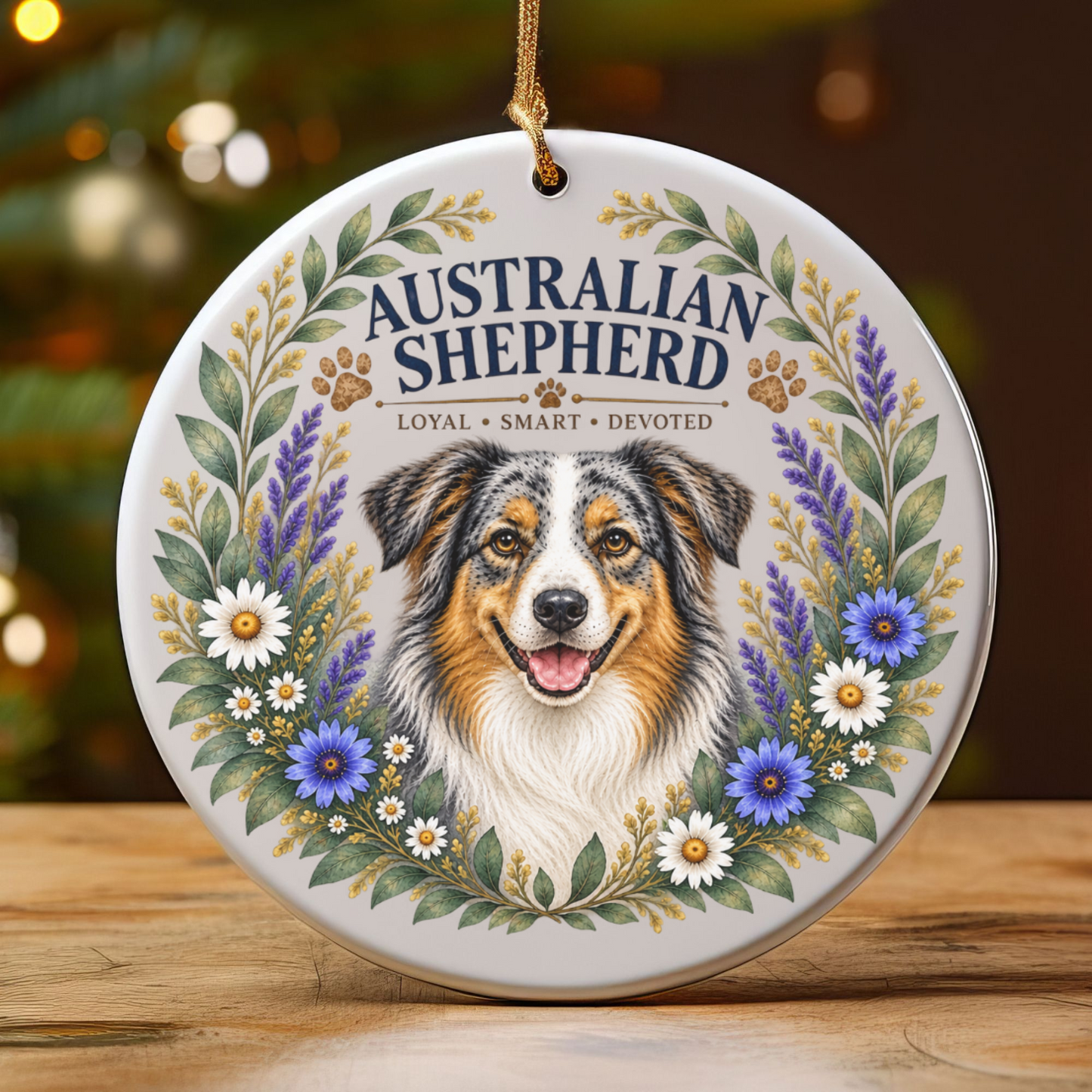 Australian Shepherd Ornament, Aussie Dog Lover Gift, Floral Breed Keepsake, Dog Mom Gift