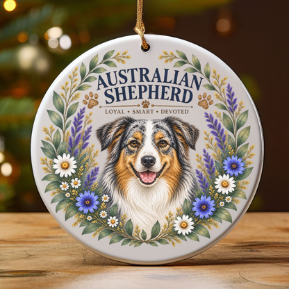 Australian Shepherd Ornament, Aussie Dog Lover Gift, Floral Breed Keepsake, Dog Mom Gift