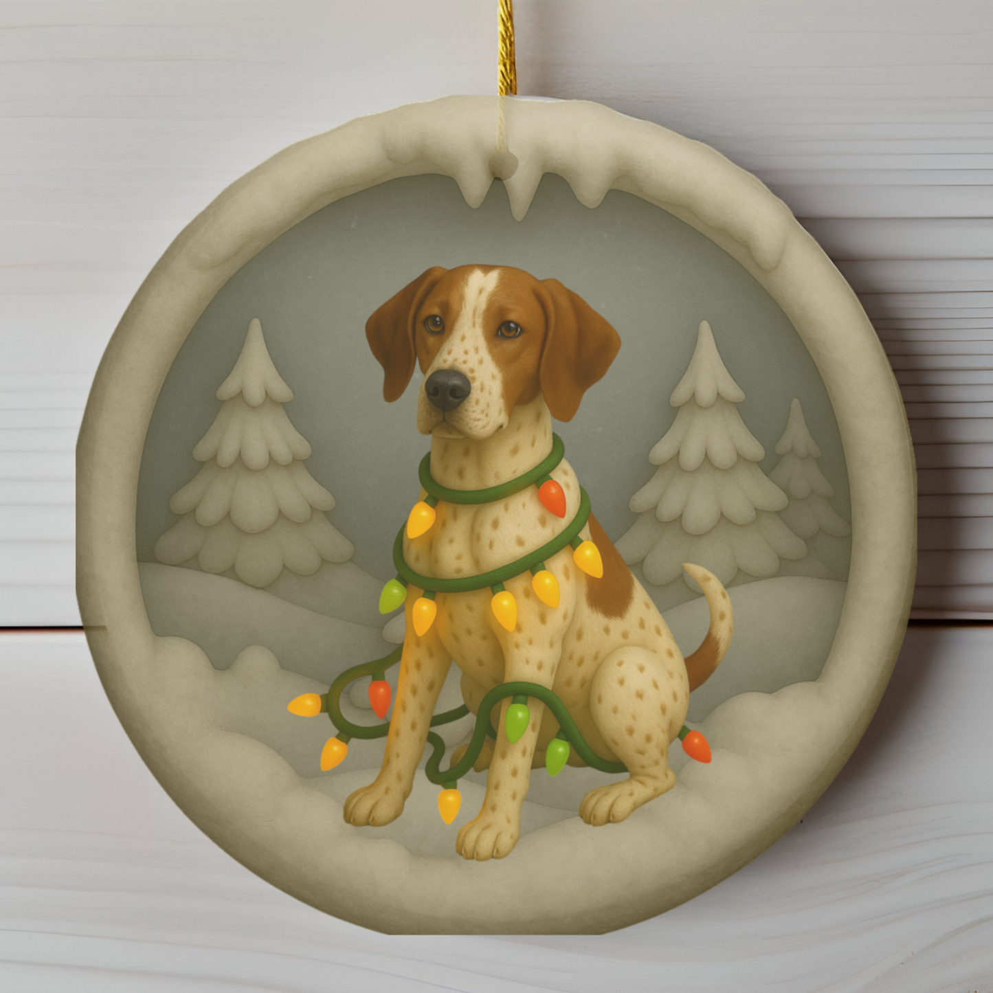 Personalized English Pointer Christmas Ornament, 3D Clay-Style Dog Keepsake with Lights