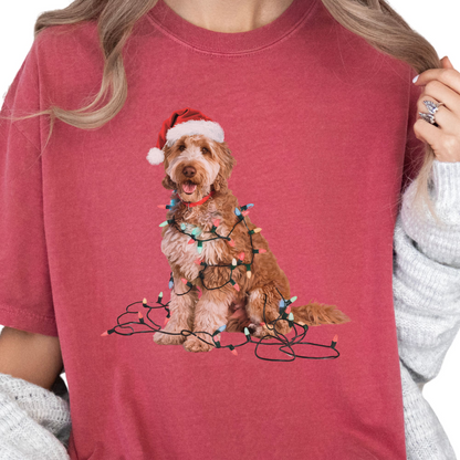 Christmas Goldendoodle Shirt, Christmas Lights Dog Tee, Christmas Dog Tee, Goldendoodle Mom Tshirt, Gift for Dog Lover, Goldendoodle