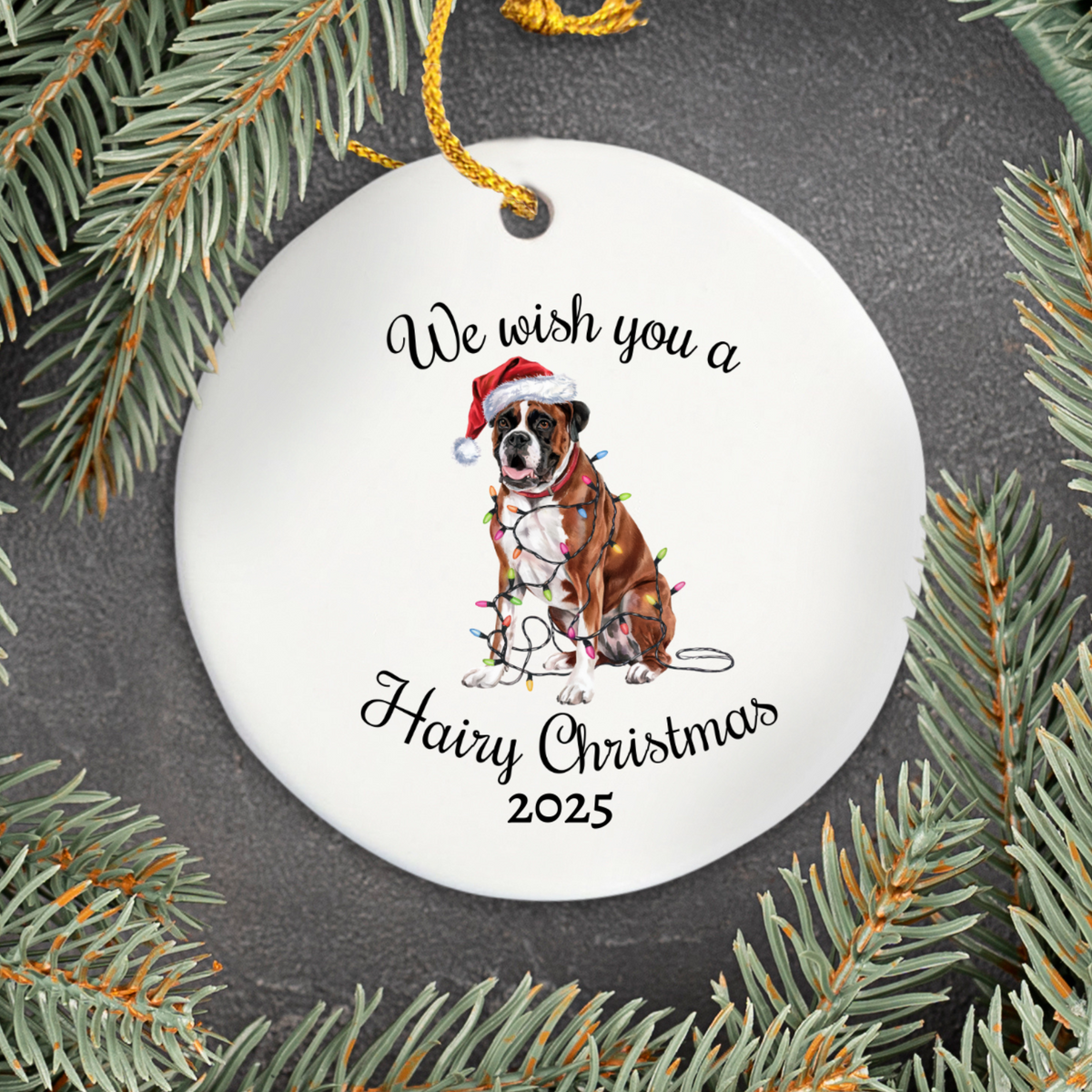 Christmas Boxer Ornament, Christmas Lights Dog Keepsake