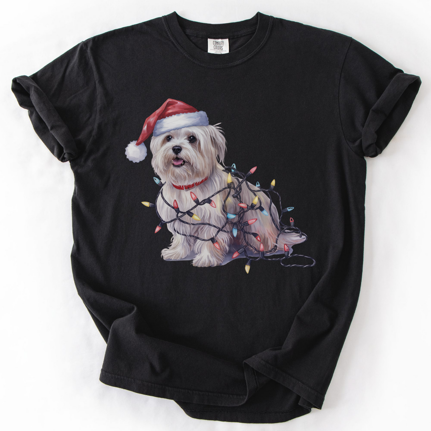 Maltese Christmas Lights Shirt, Festive Holiday Tee for Small Dog Lovers