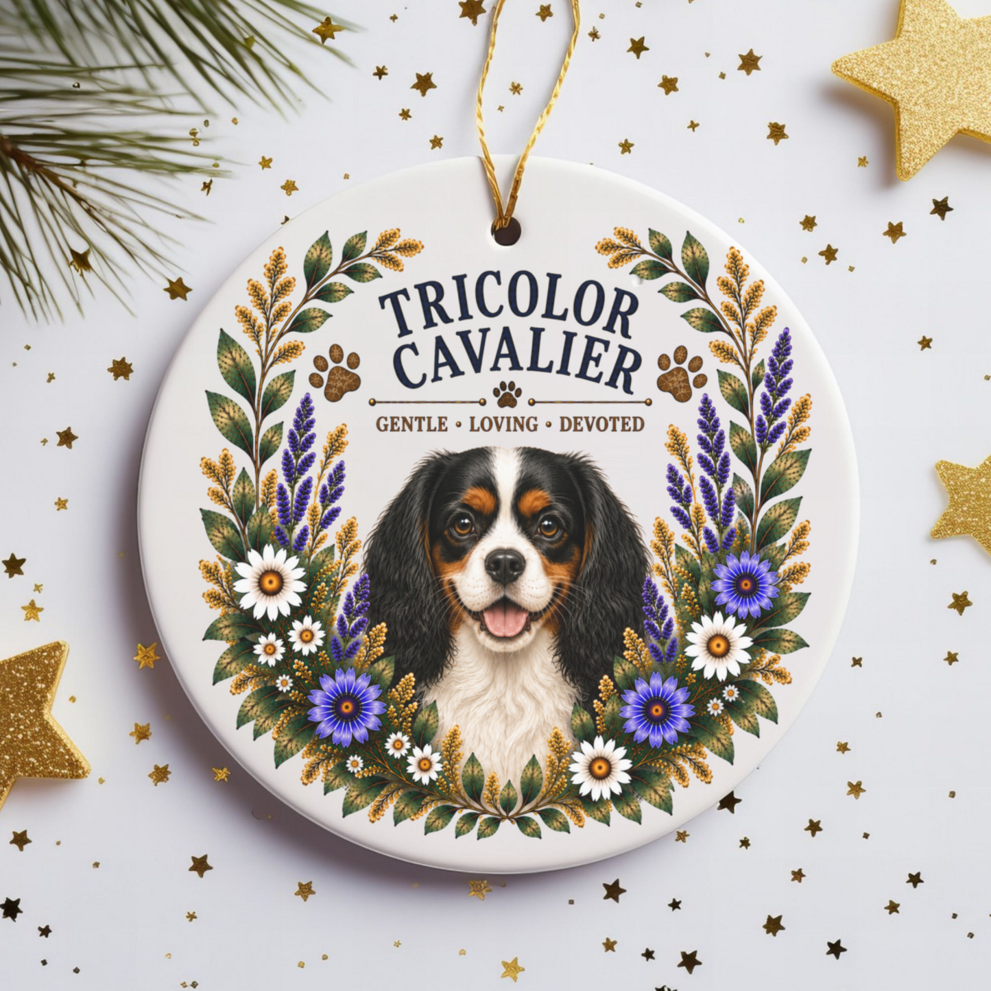 Tricolor Cavalier Ornament, Cavalier King Charles Spaniel Gift, Tricolor Cavalier Dog Mom Keepsake