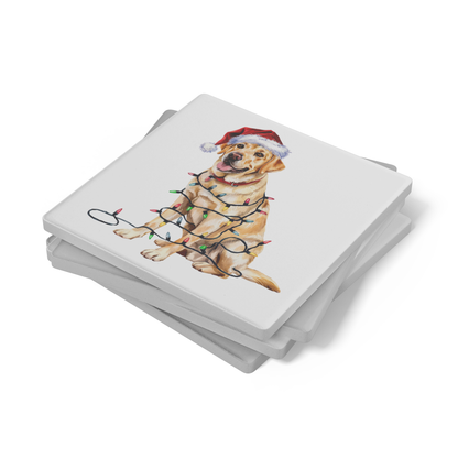 Personalized Yellow Lab Dog Christmas Lights Coasters