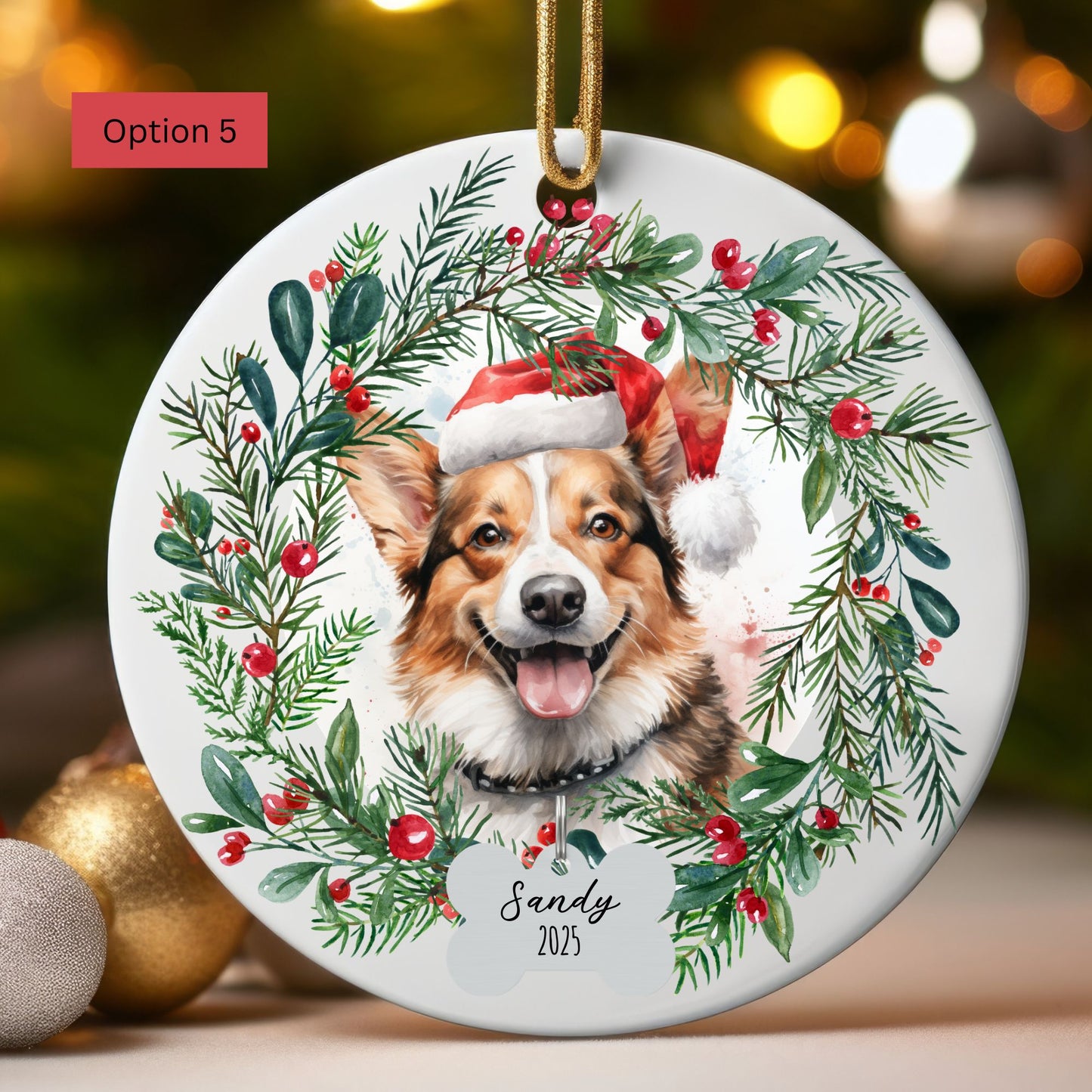 Personalized Corgi Wreath Ornament